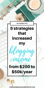 #Increase your #Blogging #Income with these 5 Strategies I used to go from $200/year to $50k/year! Click through for more on how to make #money with your #blog. #bloggingtips